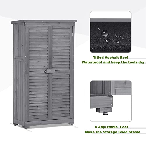 Outdoor Storage Cabinet, Garden Wood Tool Shed, Outside Wooden Shed Closet with Shelves and Latch for Yard, Patio, Deck and Porch for Yard Patio Deck (Natural)