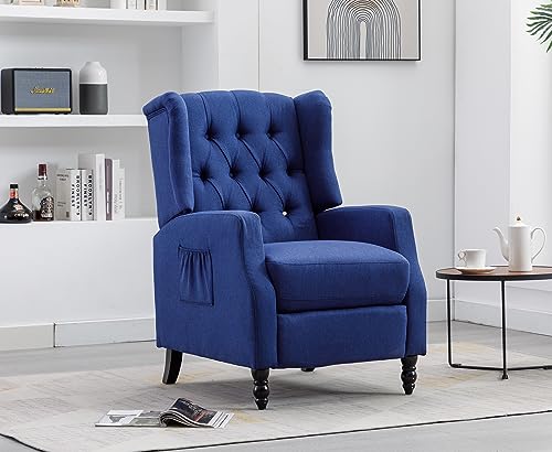 KINFFICT Wingback Recliner Chair Set of 2, Mid Century Push Back Accent Armchair with Side Pocket, Modern Lounge Chair Single Sofa Arm Chair for Living Room, Bedroom, Office, Navy