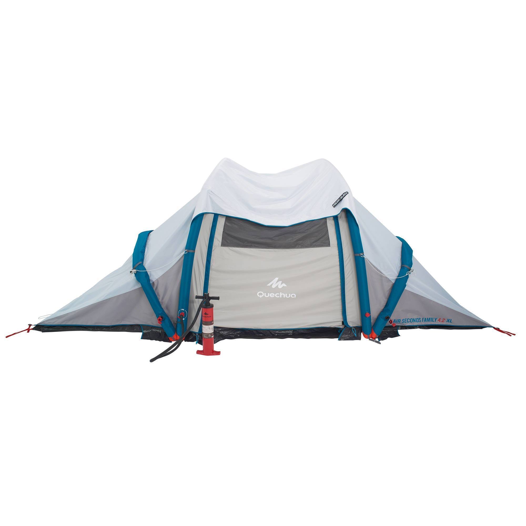 Quechua Air Seconds Fresh u0026 4.2 Inflatable Camping Tent, 4 Person in Black