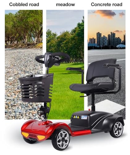 4 Wheel Mobility Scooter, Upgrade Electric Power Mobile Wheelchair for Seniors Adult with Lights Collapsible and Compact Duty Travel Scooter w/Basket and Extended Battery (Black)