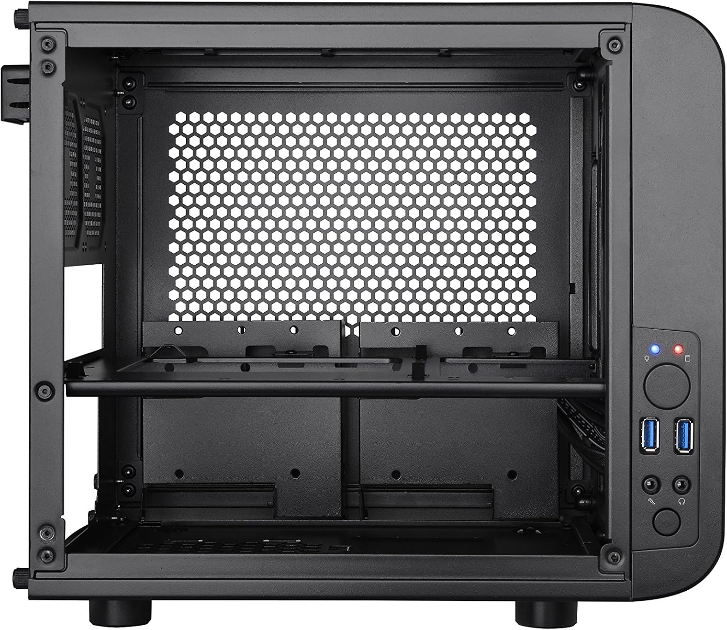 Thermaltake Core V1 SPCC Mini ITX Cube Gaming Computer Case Chassis, Interchangeable Side Panels, Black Edition, CA-1B8-00S1WN-00