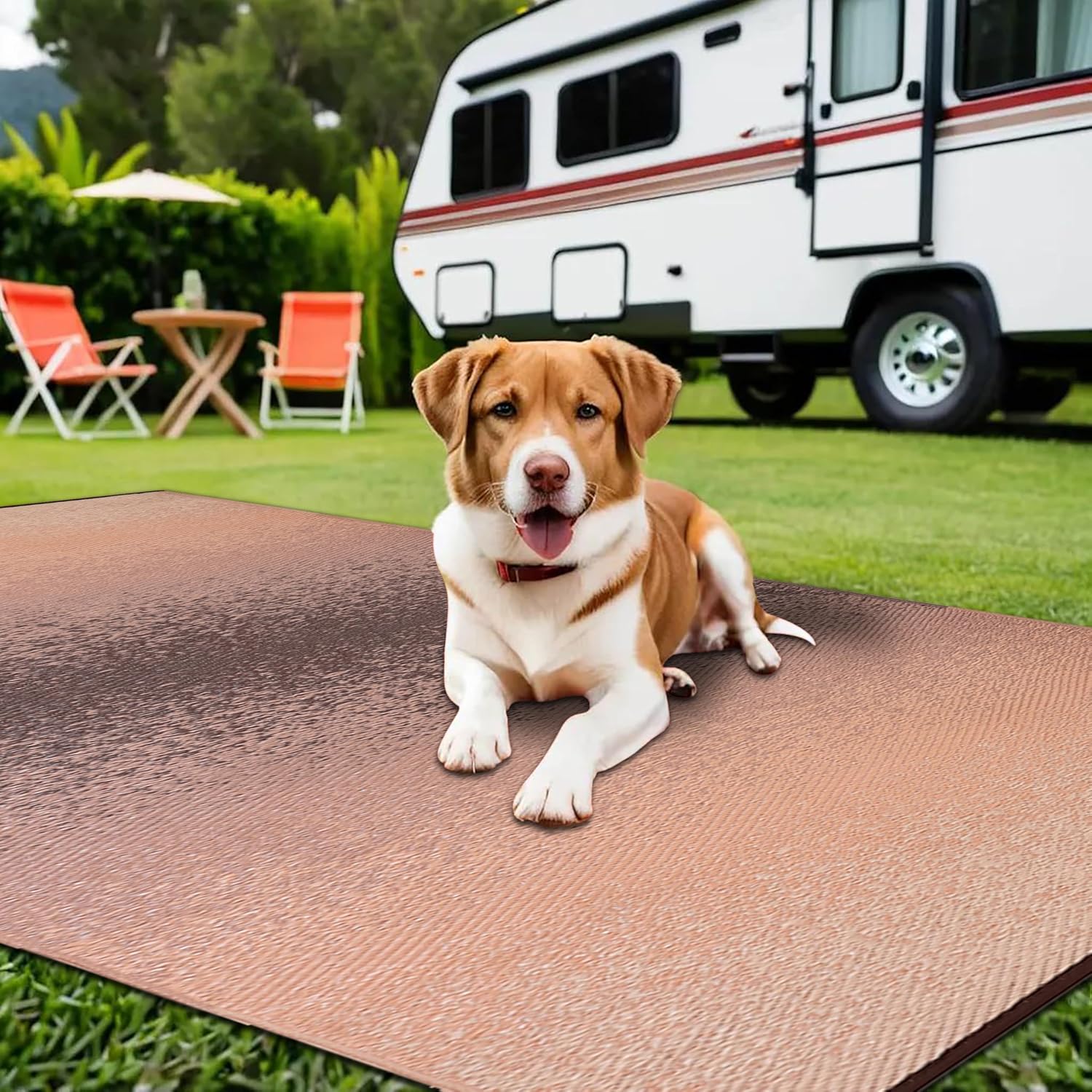 Outdoor Rug - Waterproof, Washable, Reversible, Stain Resistant, Foldable Carpet - Recycled Plastic Large Area Rugs for Patio, RV, Camping, Farmhouse - Murat Beige Brown 8X10 ft