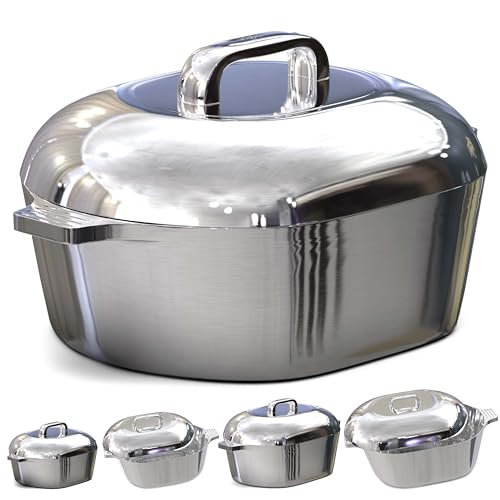 Cast Aluminum Dutch Oven with Lid - 5 Quart Oval Lightweight Pot For Cajun Cookware, Bread Baking & More - Roaster Pan with Silicone Covers & Rack For Even Heat Distribution (11 inch)