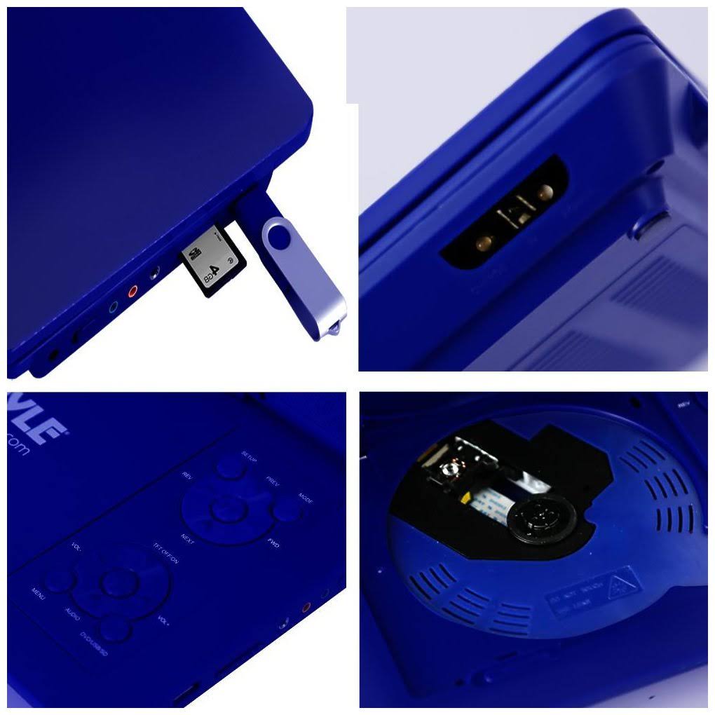 Pyle 9x22 Portable CD/DVD Player, Built-In battery, Usb/sd Card Memory Readers (Blue)