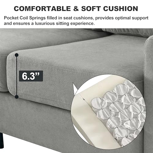 P PURLOVE Upholstered Sectional Sofa, 3 Seat Sofa with Storage Reversible Ottoman, Fabric L Shaped Couch for Living Room, Bedroom, Small Spaces, Apartment (Navy Blue)
