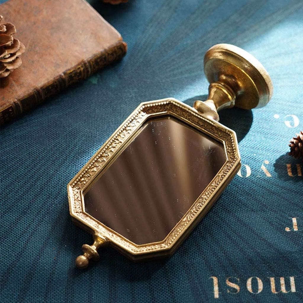 Table-style Folding Mirror Decoration-retro Handmade Old Desktop Makeup Mirror-nostalgic Golden Dressing Table Mirror Suitable for Home Decoration Any Desktop 4x9 Inches