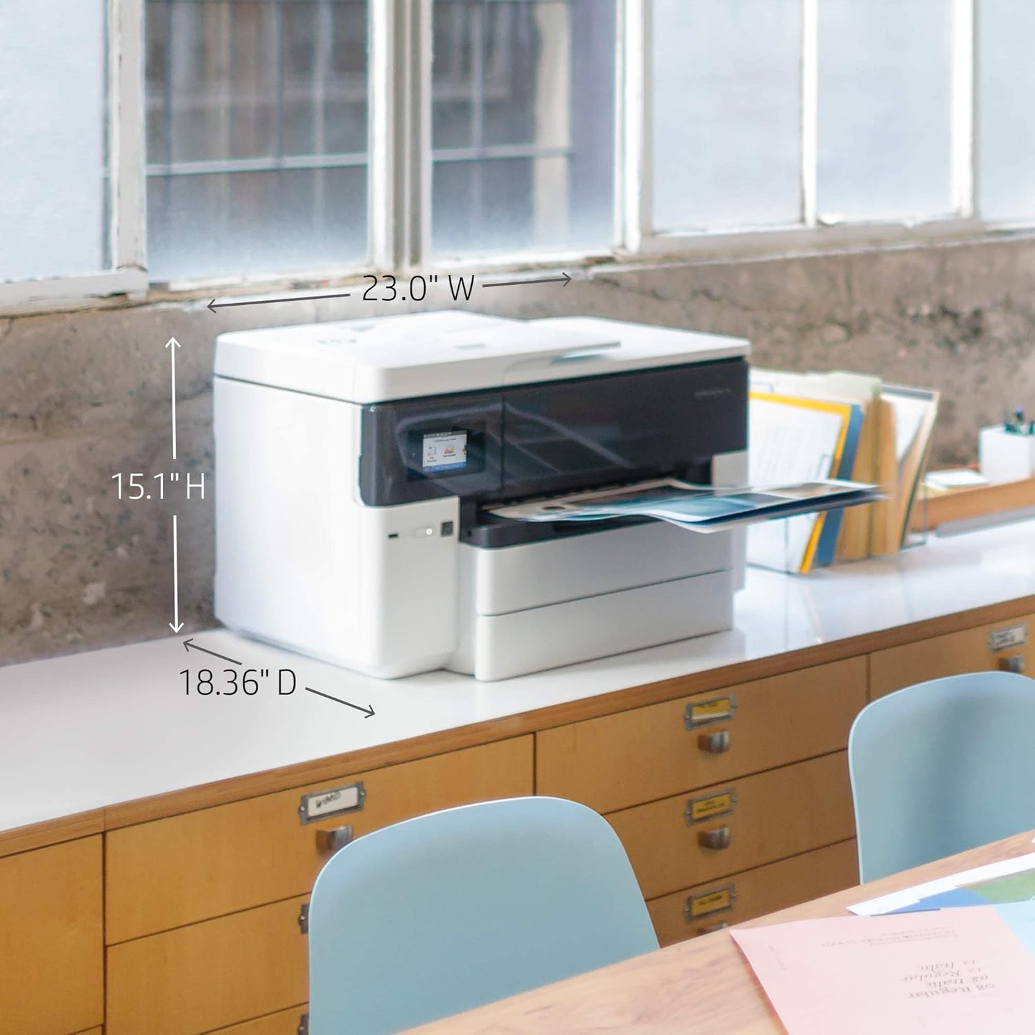 HP OfficeJet Pro 7740 Wide-Format Color Inkjet All-in-One Printer, Print Scan Copy Fax, Wireless Printing, Auto 2-Sided Printing, 34 ppm, 512MB, Works with Alexa, Bundle with JAWFOAL Printer Cable