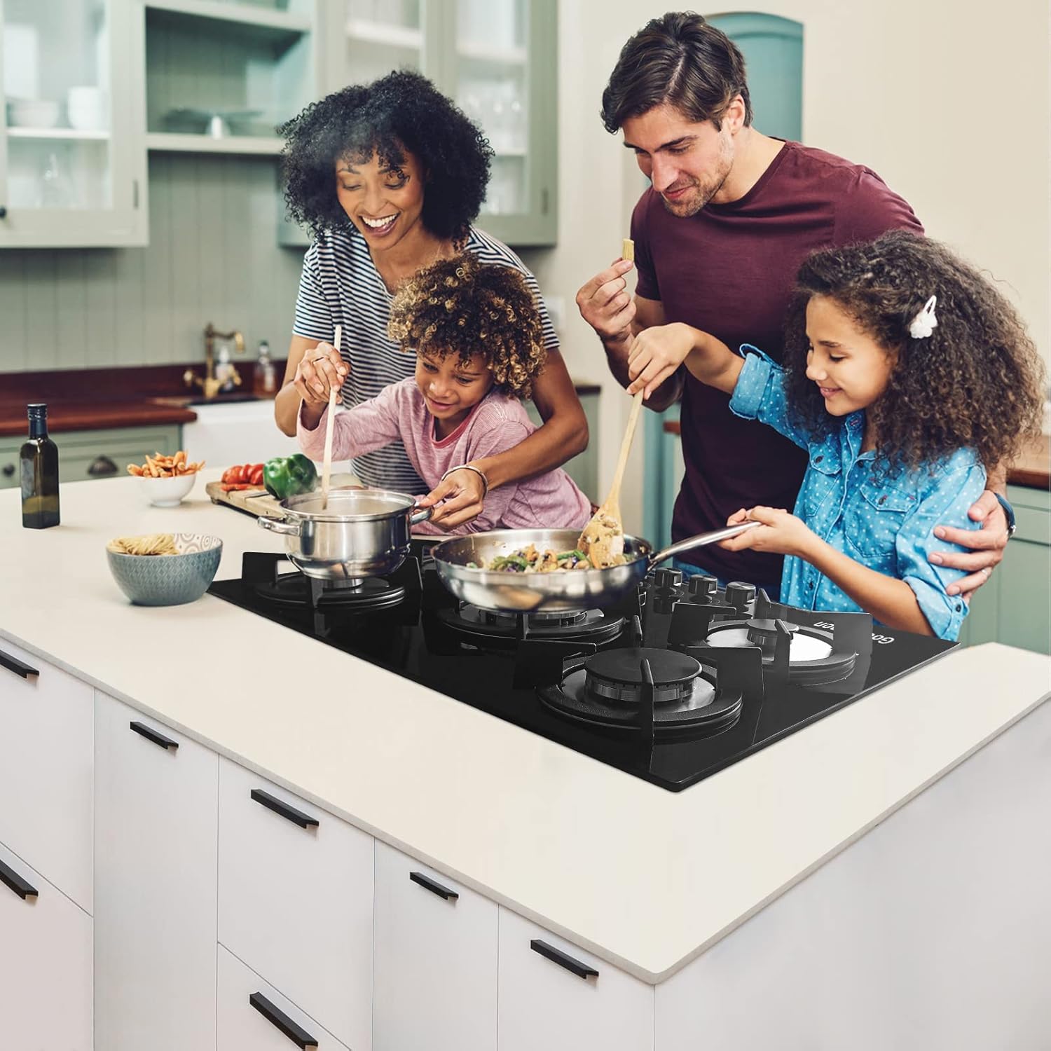 Gas Cooktop 36 inch with 5 Sealed Burners in Stainless Steel, Built-in Stovetop with Thermocouple Protection, Gas Stove Top with Cast Iron Grates, Gas Hob with LPG/NG Convertible and Easy to Clean