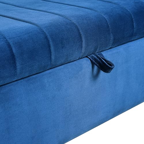 48" Upholstered Storage Ottoman with Arms Bench Modern Velvet Bench for Entryway, Bedroom, Living Room (Gray)