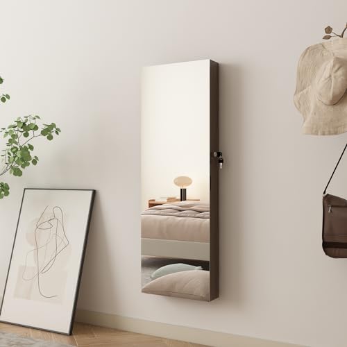 8 LED Lights Jewelry Armoire with Mirror - 47.3” H Mirror Jewelry Cabinet Door Hanging/Wall Mounted Mirror With Storage And 2 Drawers - Off-White