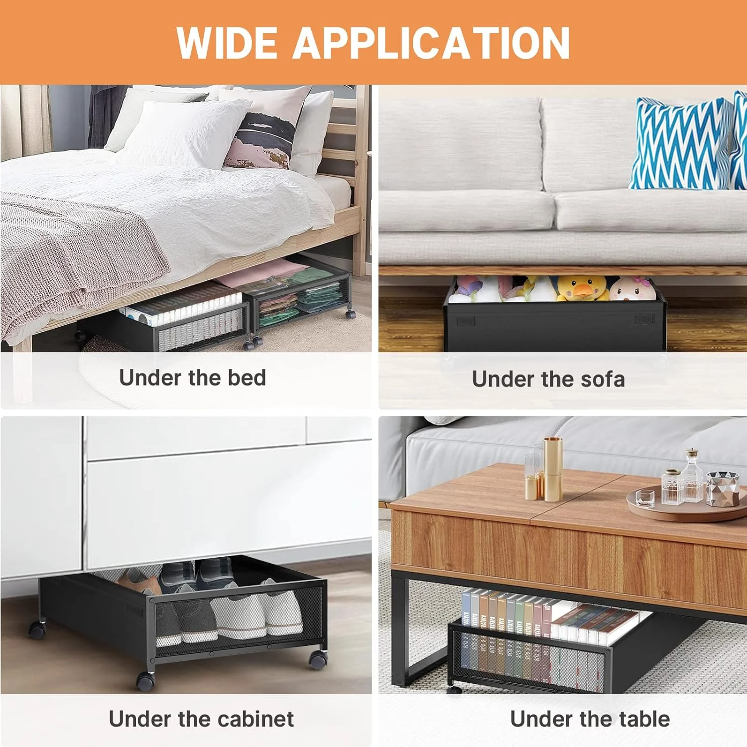 2-Pack Under Bed Storage with Wheels - Rolling Underbed Organizer Containers Drawer Bins with Lid for Clothes, Shoes, Toys, Books, Blankets