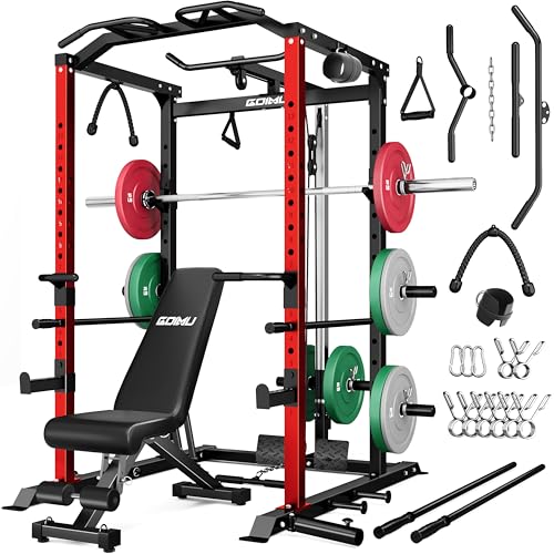 C1-V4 Power Cage, 2000LBS Squat Rack with LAT Pulldown, Multi-Function Weight Cage Strength Training Machine, Workout Cage with More Attachments for Home Gym Garage
