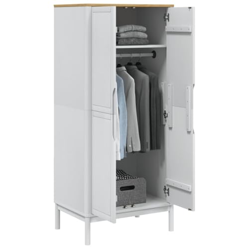 Wooden Wardrobe Closet with 1 Large Compartment and Doors, Wooden Armoire Closet Storage Cabinet, Brown 30.3"x20.9"x67.3" Solid Wood Pine