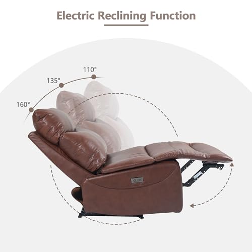 Genuine Leather Electric Power Recliner Chair with USB Charge Ports, 33.5'' Extra Large Width Powered Reclining Chair for Living Room Bedroom Home Theater