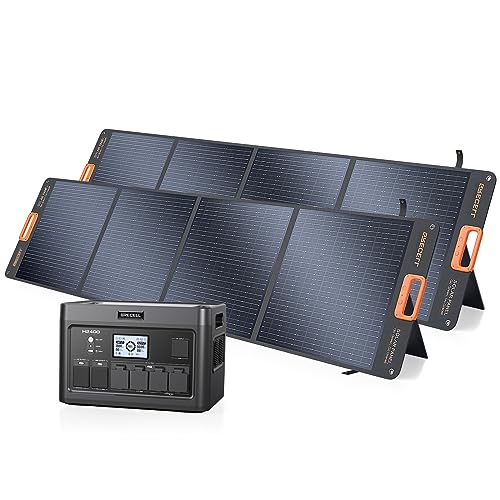 GRECELL Portable Power Station 2400W Solar Generator with 2 * 100W Solar Panel, 1843Wh UPS Backup LiFePO4 Battery Power Supply with 11 Outlets(4 2400W AC Outlets,2 PD100W) for Home CPAP Camping RV