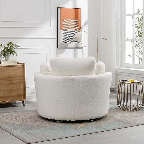 42.2" W Swivel Accent Barrel Chair and Half Swivel Sofa with 3 Pillows 360 Degree Swivel Round Sofa Modern Oversized Arm Chair Cozy Club Chair for Bedroom Living Room Lounge Hotel,Ivory Sherpa