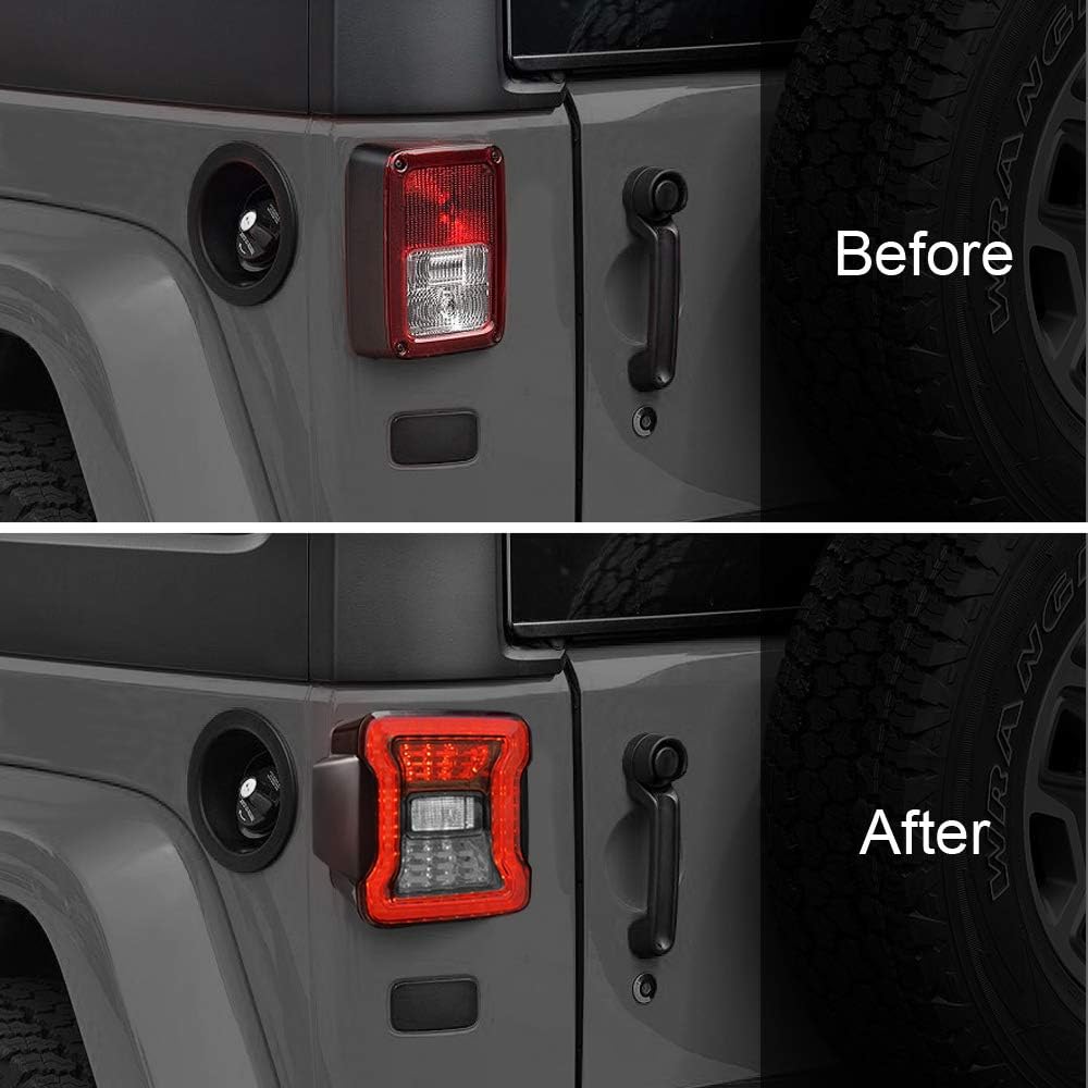 American Modified LED Tail Lights, JL Look Tailights w/Running Light, Brake Turn Signal Lamp and Reverse Lamps Function for 2007-2018 Jeep Wrangler JK/JKU, Pair(Smoked Lens)