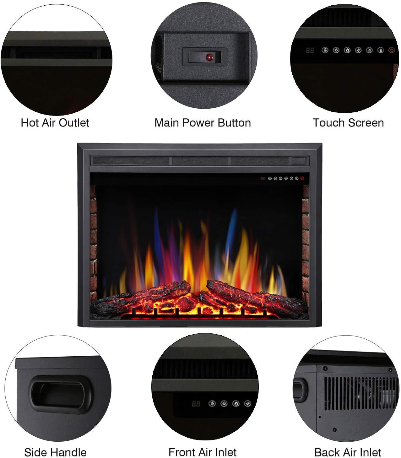 R.W.FLAME 36" Electric Fireplace Insert ,Recessed Electric Stove Heater,Touch Screen,Remote Control,750W-1500W with Timer & Colorful Flame Option