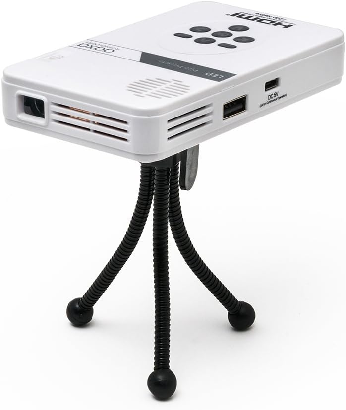 AAXA Technologies KP-101-01 AAXA LED Pico Micro Video Projector - Pocket Size Portable Mobile Mini Projector with mini-HDMI, built-in Media Player & Speakers, 3.5mm Aux Out, Micro SD/USB readers and 80 Min Lithium-Ion Battery