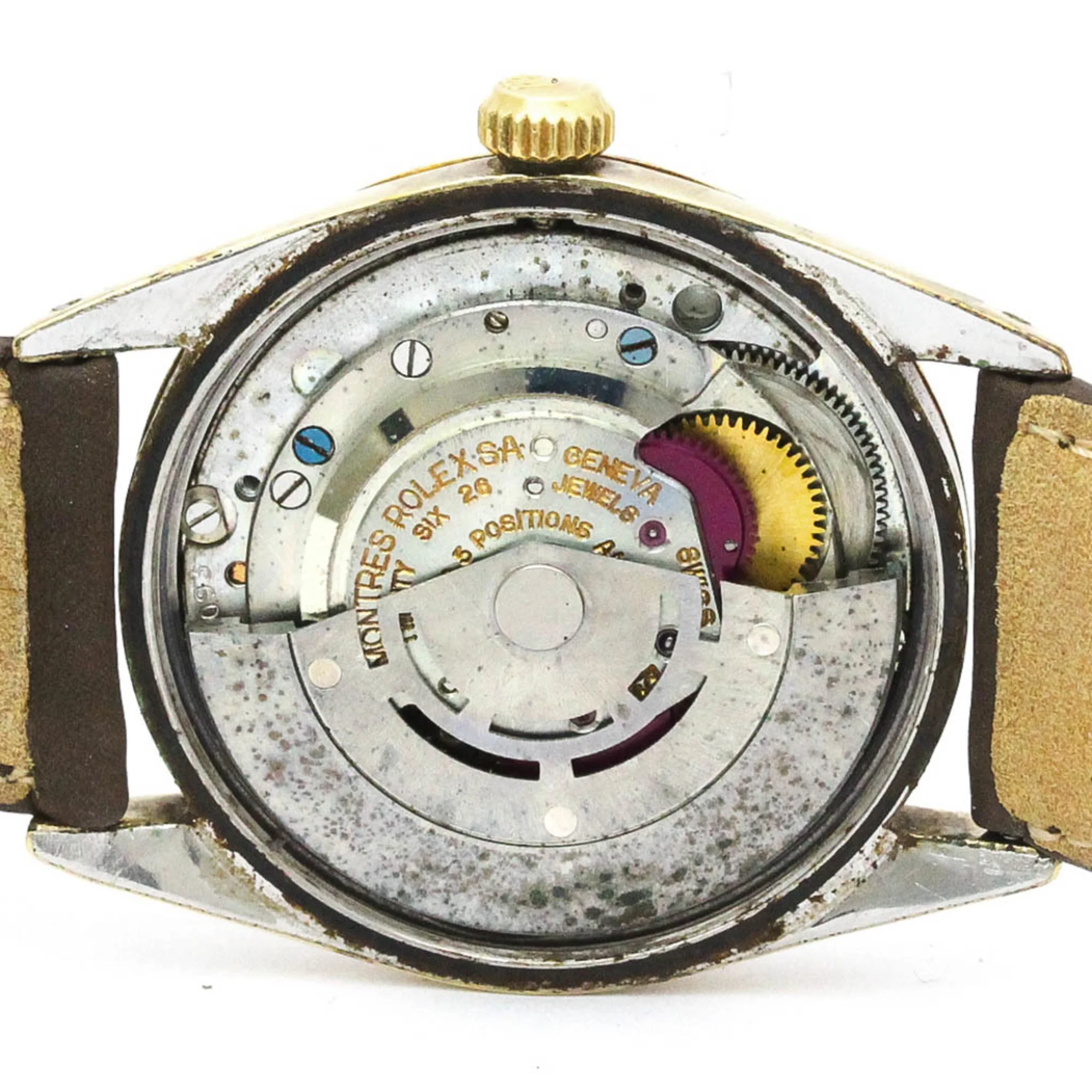 Pre-Owned Vintage ROLEX Oyster Perpetual Gold Plated Leather Watch 1025 BF559169 (Fair)