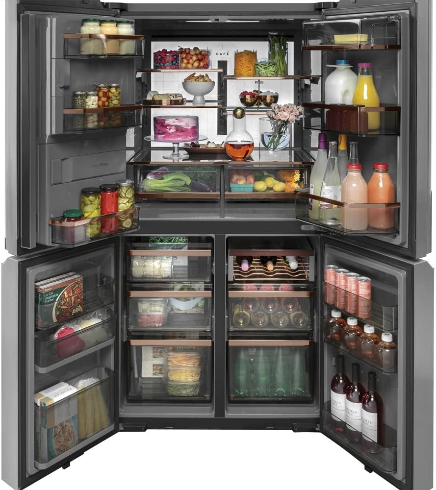 GE CQE28DM5NS5 Cafe 27.4 CU.FT. Quad-Door Smart Refrigerator and Freezer Bundle with Premium 3 YR CPS Enhanced Protection Pack