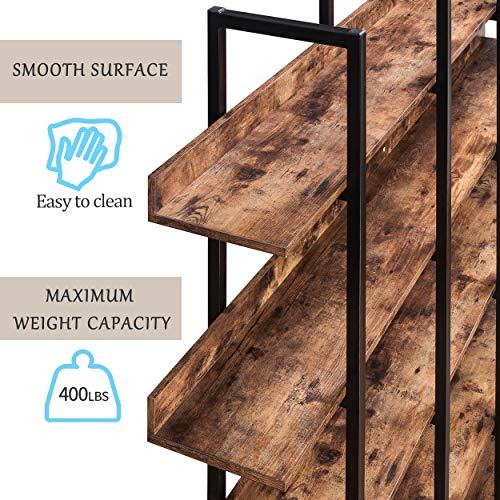 5-Shelf Bookcase, Large Open Bookshelf Modern Industrial Style, Open Display Shelves with Metal Frame for Living Room, Black