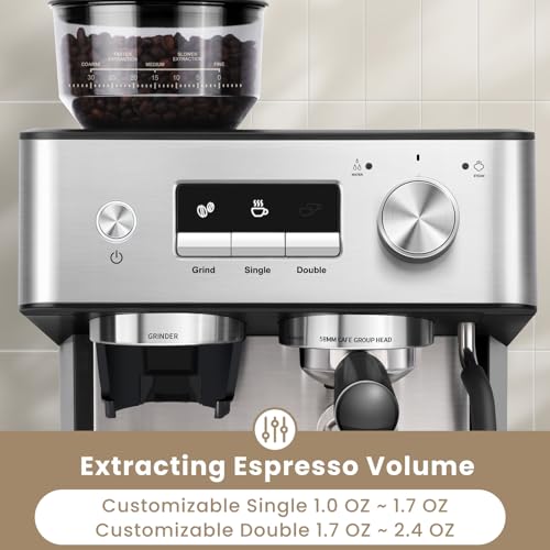 Gevi Espresso Machine with Grinder & Milk Frother, 20 Bar Professional Coffee Maker for Home, Removable Water Tank, Steam Wand, Perfect for Espresso, Cappuccino, Latte