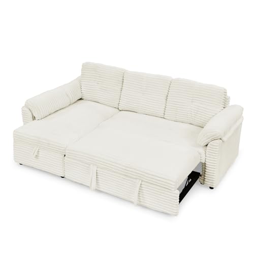 Corduroy Tufted Upholstered Sleeper Sectional Sofa, L-Shaped Modular Convertible Sofa with Storage Chaise, Futon Couch with Pullout Bed, Convertible Sofa, Recliner, Bed, for Living Room， Black