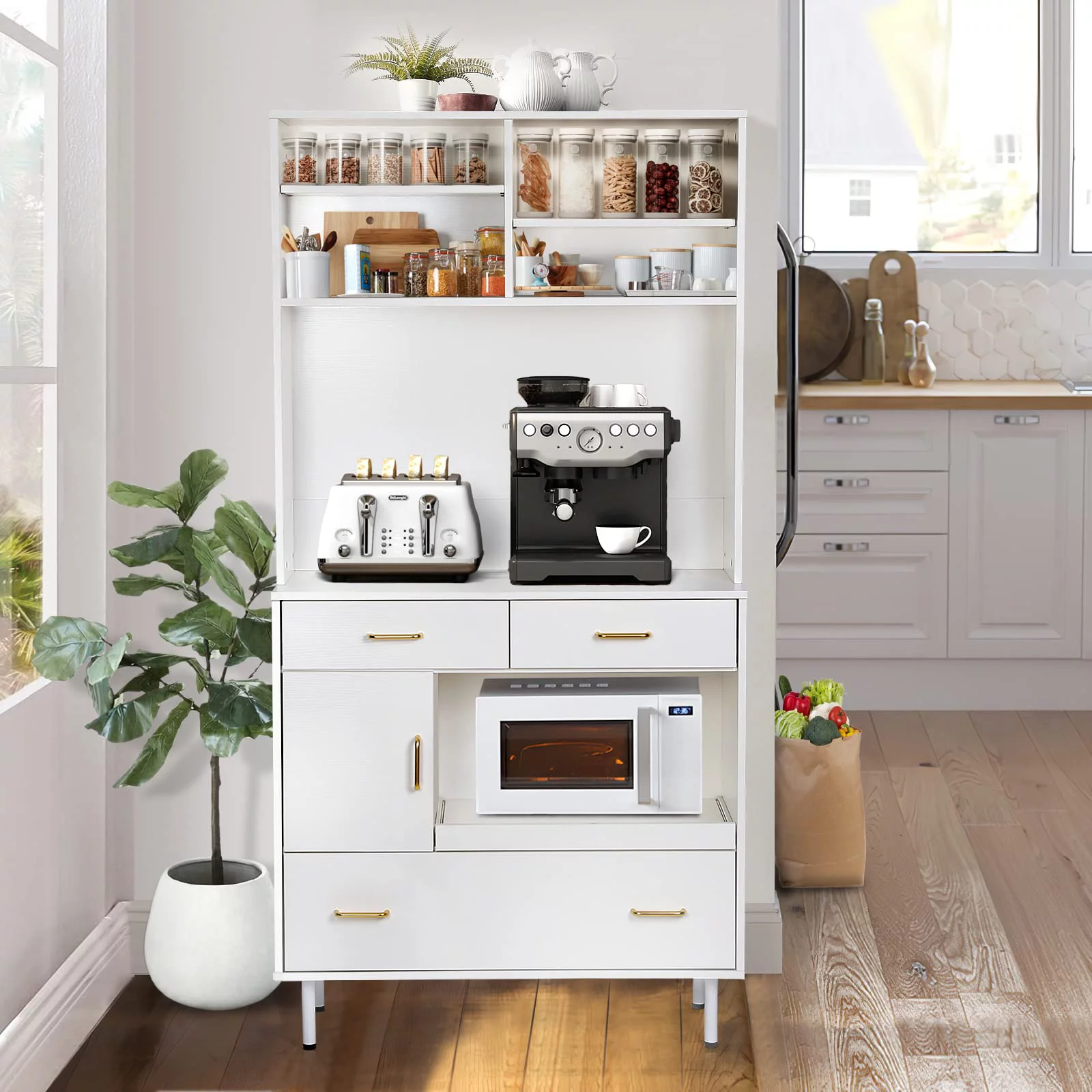 RichYa Kitchen Pantry Storage Cabinet, 71'' Freestanding Kitchen Storage Cabinets with 3 Drawers, White