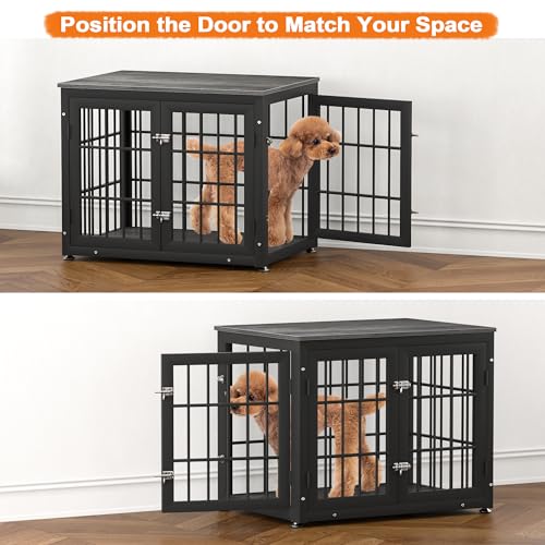 48 Inch Heavy Duty Dog Crate Furniture for Large Dogs, Decorative Pet House End Table, Extra Large Wooden Cage Kennel Furniture Indoor, Natural and White