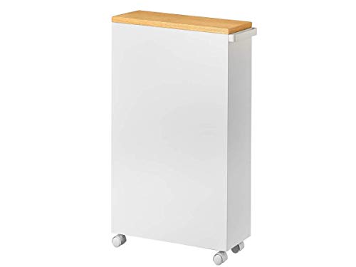 YAMAZAKI Home Rolling Slim Bathroom Utility Cart with Handle - Storage Shelf Narrow Organizer Rack & Home Stacking Baskets/Fruit Basket/Vegetable Basket ABS Plastic One Size White