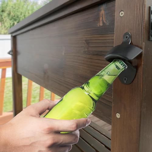 Wooden Patio Cooler with Wheels, Handles and Bottle Opener, Ice Chest with Shelf, Portable Beverage Drink Rolling Cart for Outdoor, Backyard, Garden, Deck, 100-Quart