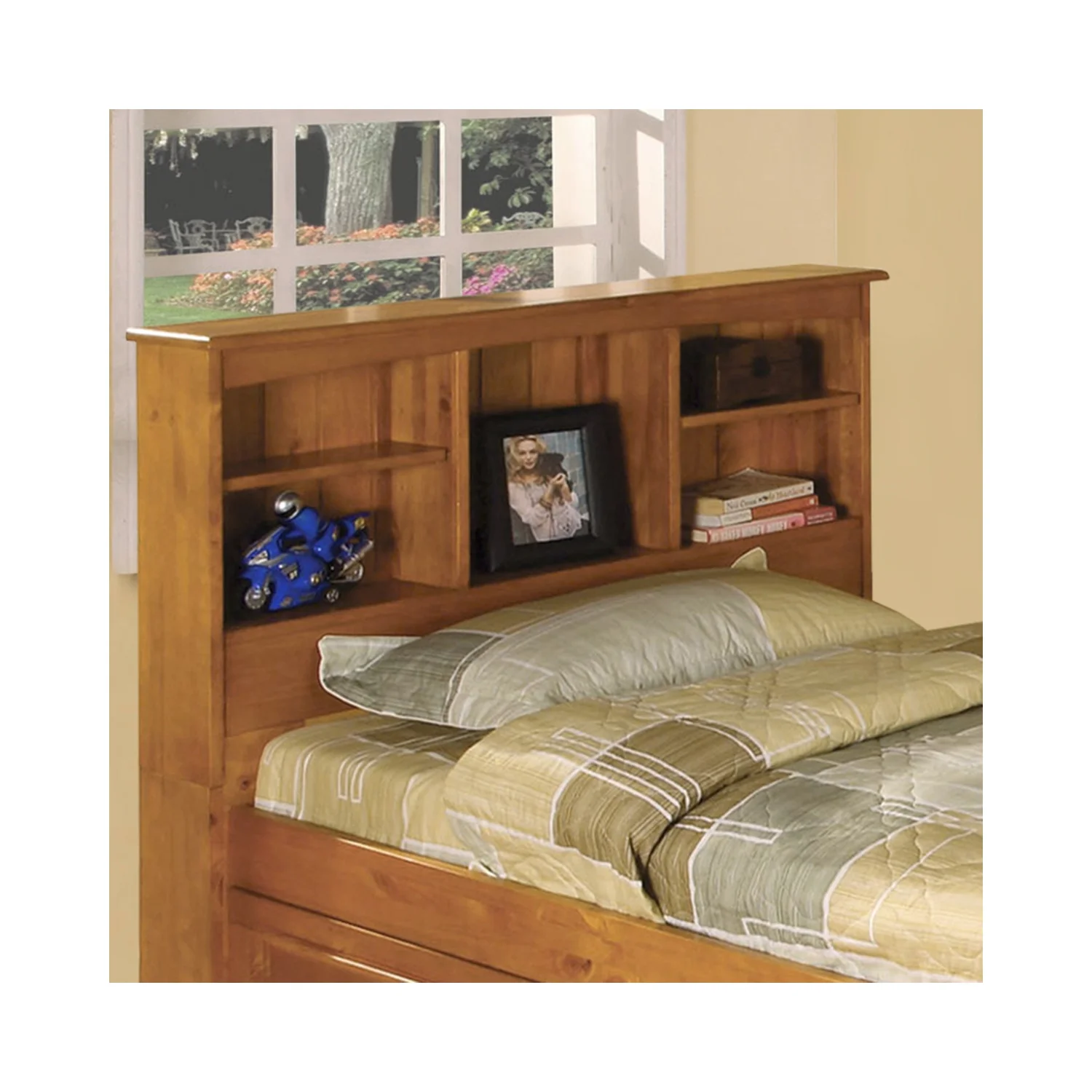 American Furniture Classics OS Home and Office Furniture Model 82121K12-22 Solid Pine Full Captains Bookcase Bed with 12 drawers in Warm Honey