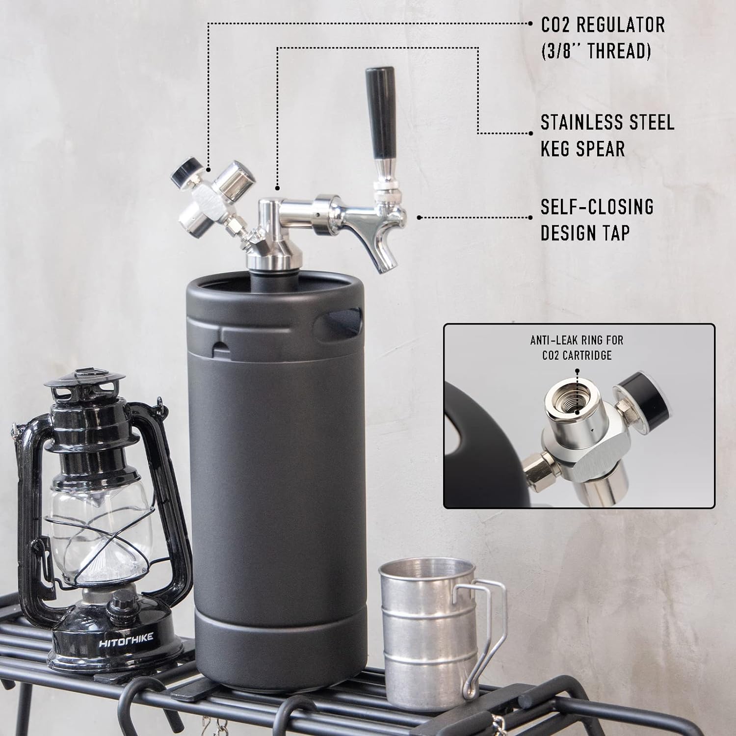 TMCRAFT 128oz Growler Tap System, Pressurized Stainless Steel Mini Keg with Cooler Jacket, Portable Home Dispenser System to Keep Fresh and Carbonation for Draft, Homebrew and Craft Beer (Matte Black)
