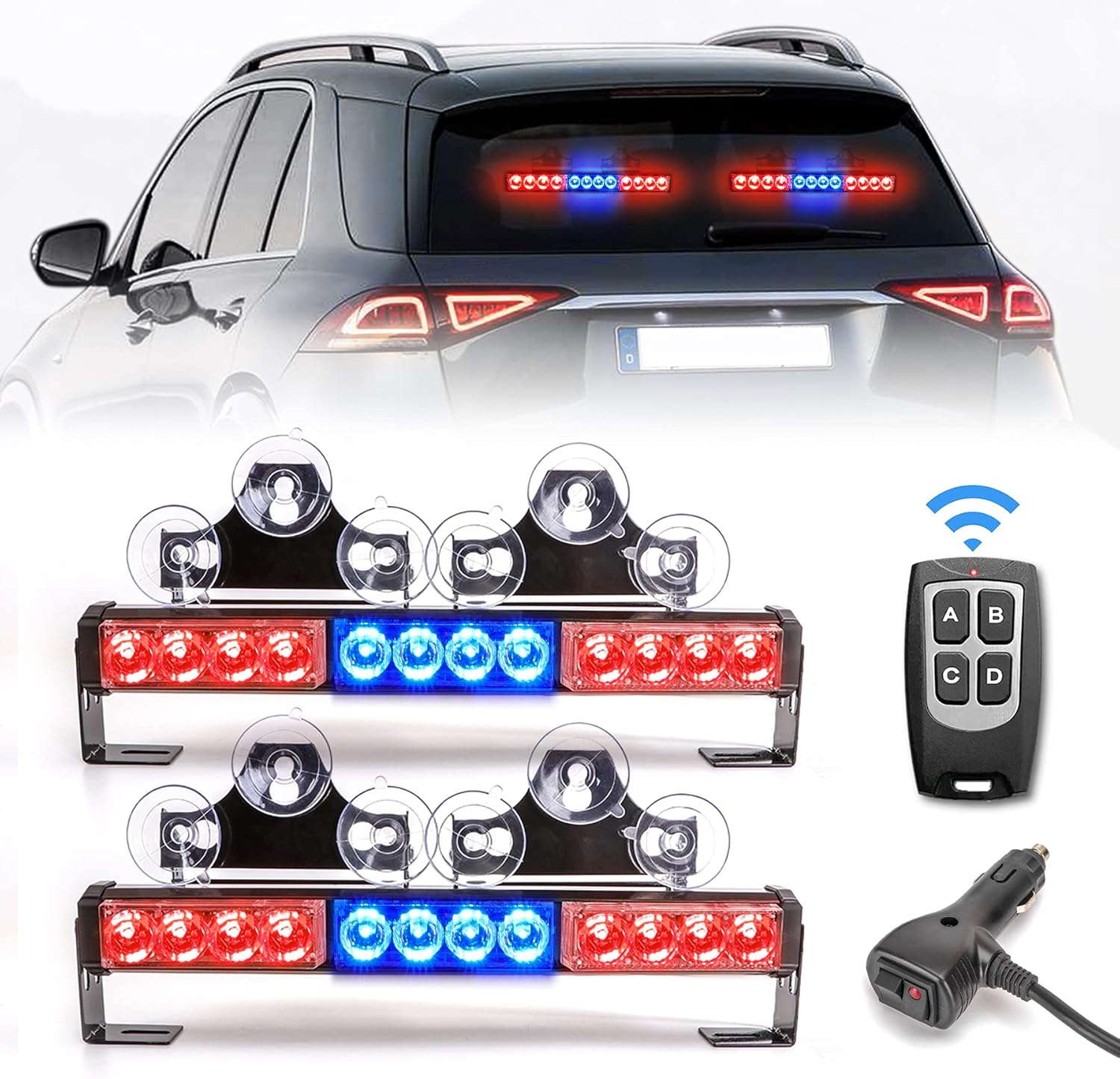 2 in 1 Emergency Strobe Police Light Traffic Advisor Cop Lights Bar For Directional Traffic Advisor Warning Strobe Vehicles Trucks Red and Blue 23 Flash Patterns 2pcs 12.8 inch Wireless Remote Control Pack of 2