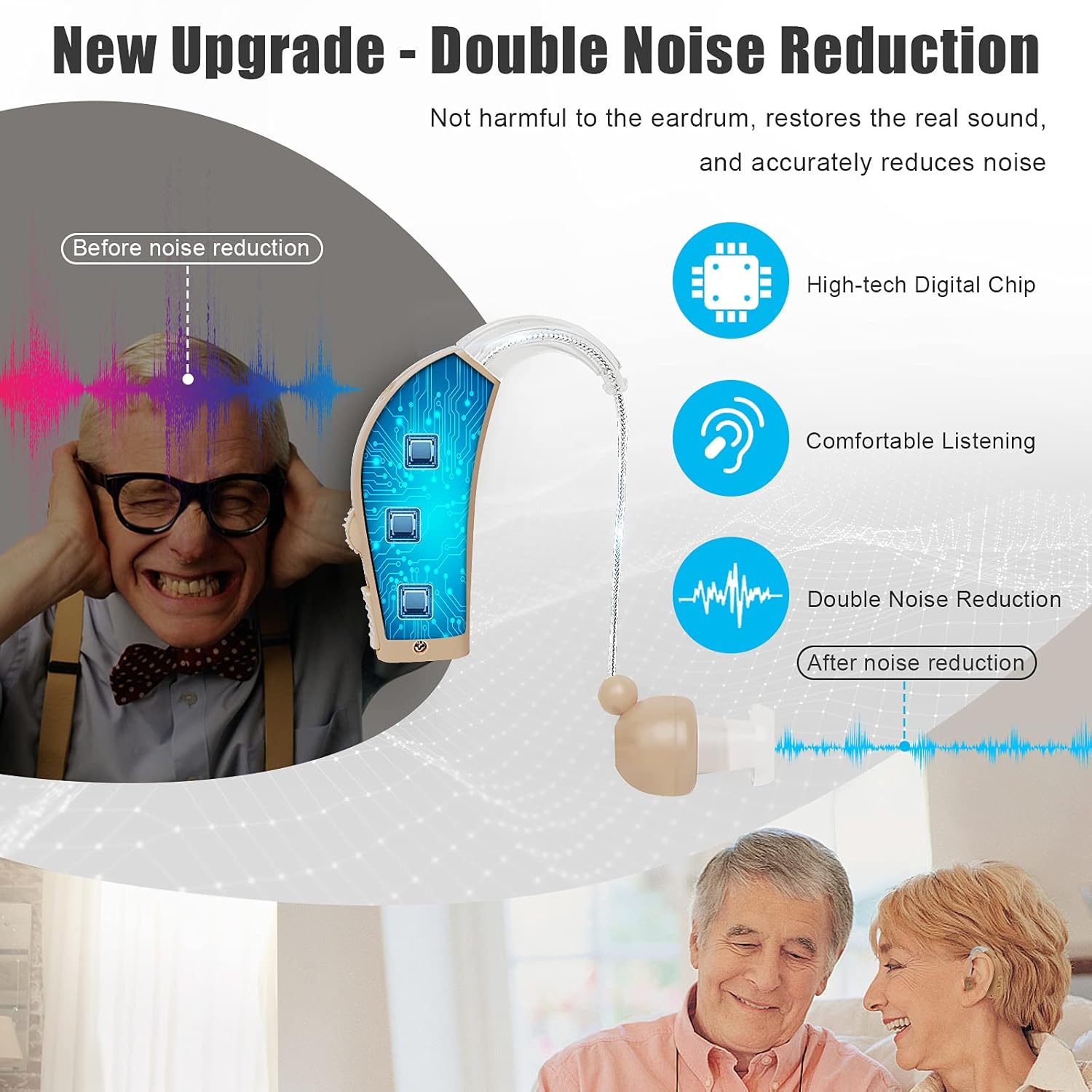 Hearing Aids for Seniors Rechargeable with Noise Cancelling, BTE Hearing Amplifier, Ear Hearing Assist Devices PSAP with Volume Control, Set of 2