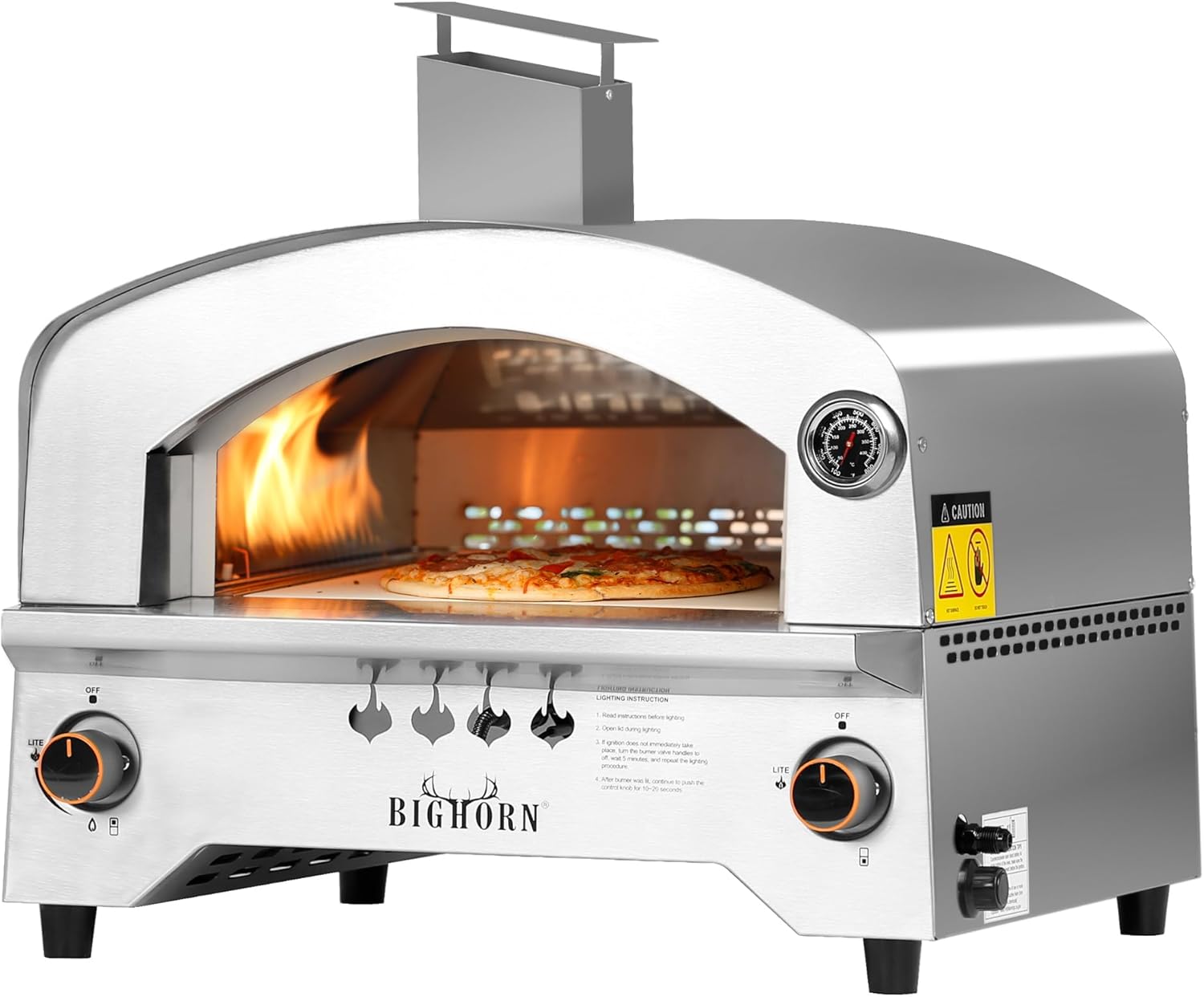BIG HORN OUTDOORS Gas Pizza Oven Countertop Stainless Steel Propane Pizza Oven with 13" Pizza Stone & Foldable Pizza Peel