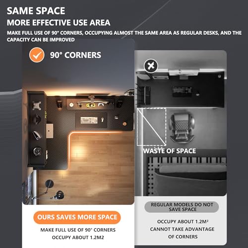 L-Shaped Gaming Desk with Storage, Large Wood Desk for Home Office and Gaming, Space-Saving Corner Computer Table with Multiple Shelves and Steel Frame, Ideal for Bedroom(Left,63.0*47.2*29.5in
