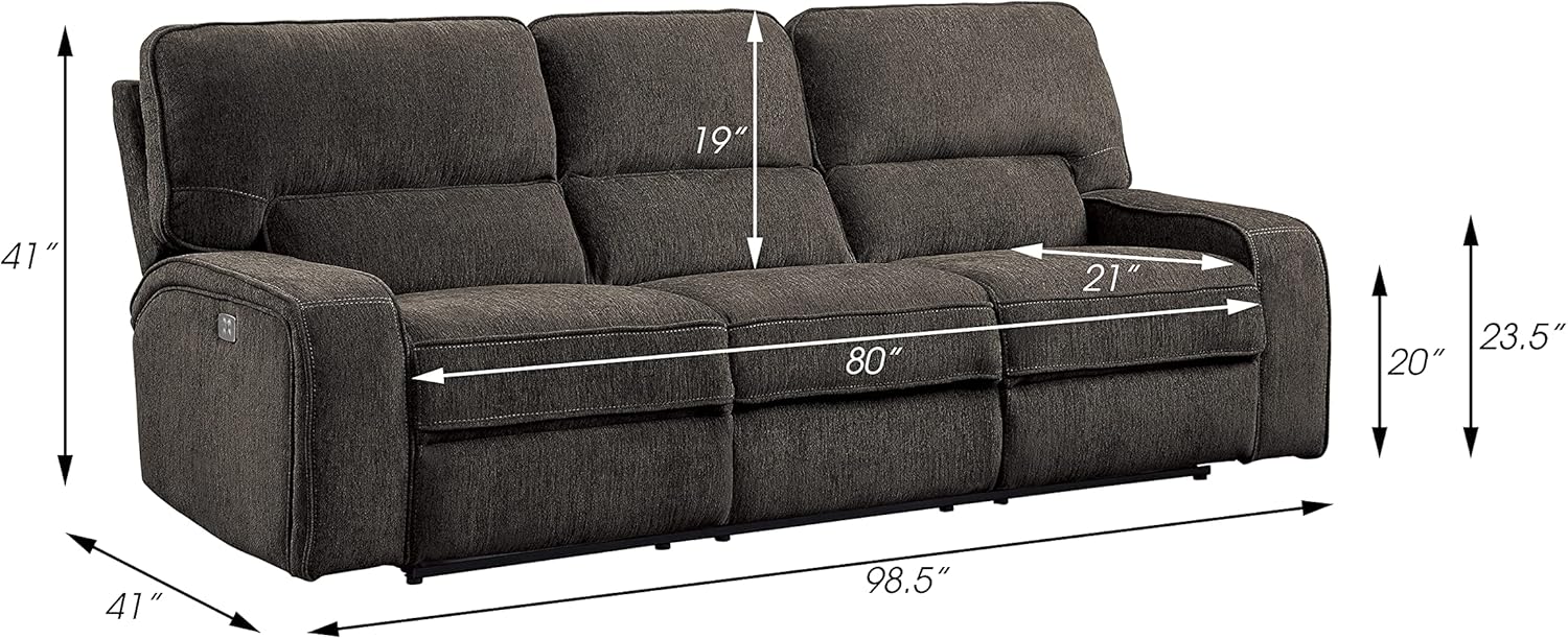 Lexicon Atherton 3-Piece Chenille Fabric Power Reclining Living Room Sofa Set, Chocolate