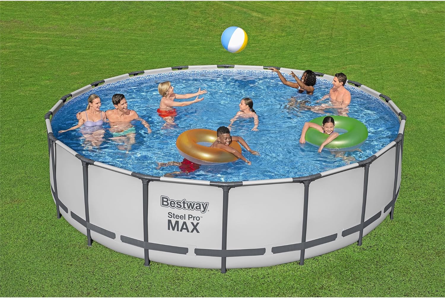 Bestway Steel Pro MAX 18 Foot x 48 Inch Round Metal Frame Above Ground Outdoor Swimming Pool Set with 1,000 Filter Pump, Ladder, and Cover