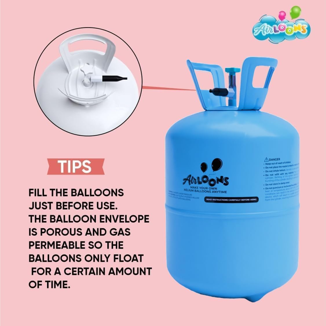 Purified Helium Tank - Inflate up to 90 Latex Balloons | 7 cu. ft. Cylinder for Longer Float Time | Balloon Pump Kit for Birthday Decorations, New Year's, Valentine's Day Home Decorations