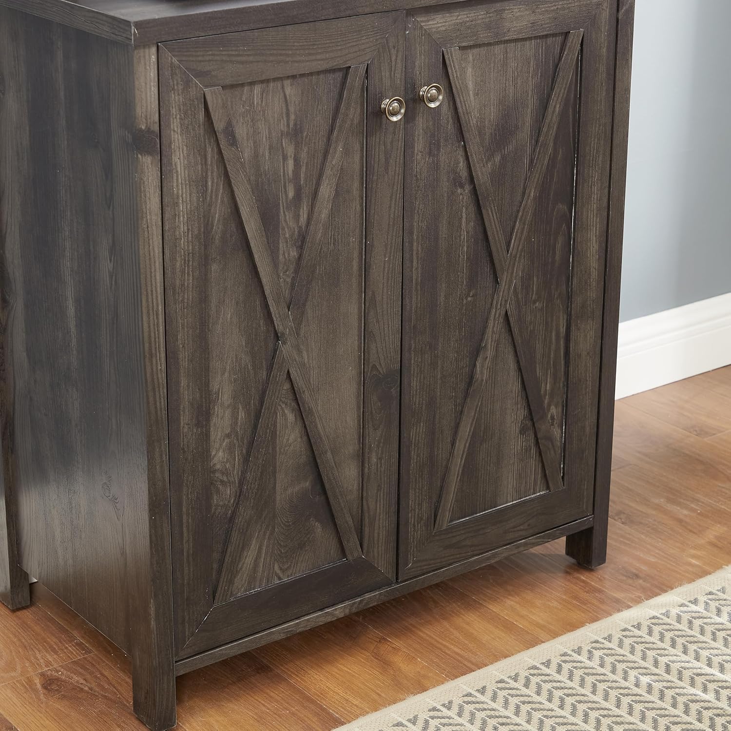 CHARMMA Coffee Bar Cabinet Kitchen Cabinet with Microwave Stand Metal Frame Side Home Source Bar Cabinet Cabinet and Hollow out Barn Design Wood Cabinet L26.77''*W15.75''*H67.32'' Charcoal Gray