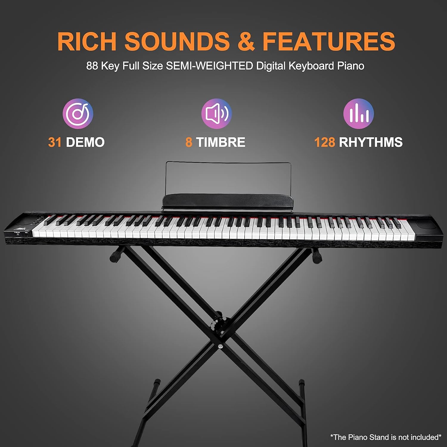 Digital Piano Keyboard 88 Keys, AKLOT Electric Piano Portable Semi-Weighted Full Size with Sustain Pedal Power Supply for Beginner Adults Practice