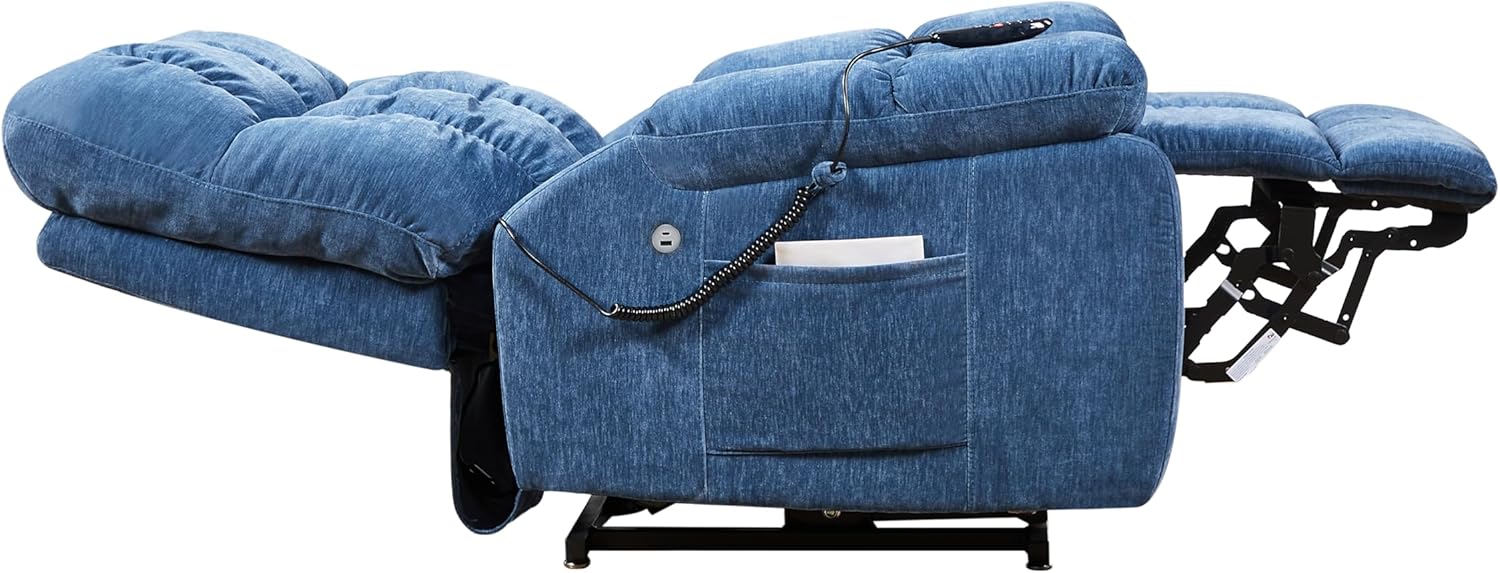Dual Motor Electric Power Lift Recliner Chair with Massage and Heat, 3 Positioning, USB Ports, 2 Side Pockets, Density Foam, High-End Fabric-Elderly Support Blue, 35.5" L x 37.8" W x 42" H