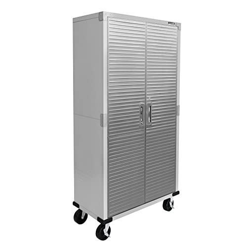 Seville Classics UltraHD Solid Steel Rolling Lockable Metal Storage Cabinet Locker Organizer w/Adjustable Shelves for Garage, Warehouse, Office, Classroom, 36" W x 18" D x 72" H, Granite