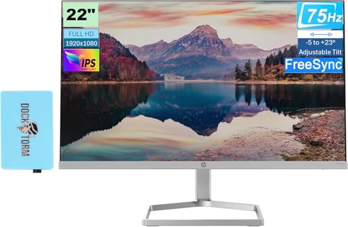 HP M22f 22” 1080P FreeSync Monitor 2D9J9AA#ABA Bundle with Docztorm Dock, 22" IPS FHD (1920x1080) 75Hz Anti-Glare Display, HDMI, VGA, Ideal for Home & Business (2024 Latest Model) - Pack of 2