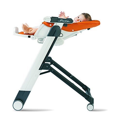 Peg Perego Siesta, Grow with Baby Folding High Chair & Recliner, Height Adjustable, Quick Clean & Easy Push Wheels for Babies & Toddlers, Made in Italy, Ambiance Brown (White)
