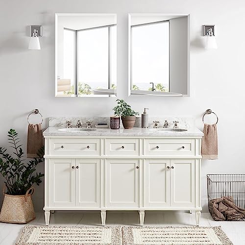 14"x24" Bathroom Medicine Cabinet with Mirror, Rectangular Beveled Frameless Mirror Cabinet,Wall Mounted Cabinet for Bathroom Toilet Kitchen,Recess or Surface Mount Installation