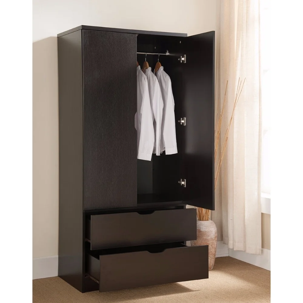 2 Door Wooden Wardrobe with Bottom Drawers Red Cocoa Brown- Saltoro Sherpi