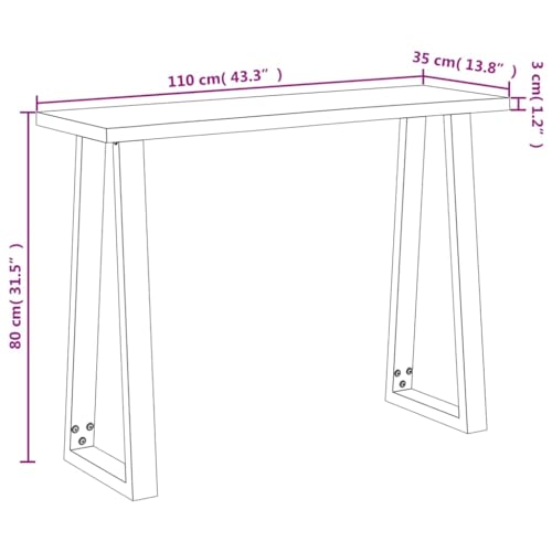 Console Table with Live Edge 43.3""x13.8""x31.5"" Solid Wood Acacia,Solid Acacia Wood Console Table with Live Edge and U Shaped Legs for Living Room or Hallway, Brown